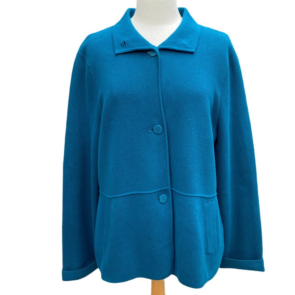 Talbots Knit Button Front Cardigan Jacket Women Sz XL Teal Button Front
